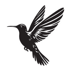 Slender Hummingbird Silhouette – Hummingbird Vector Graphic Featuring Refined Wildlife Profile – Bird Silhouette – Black Vector of Hummingbird


