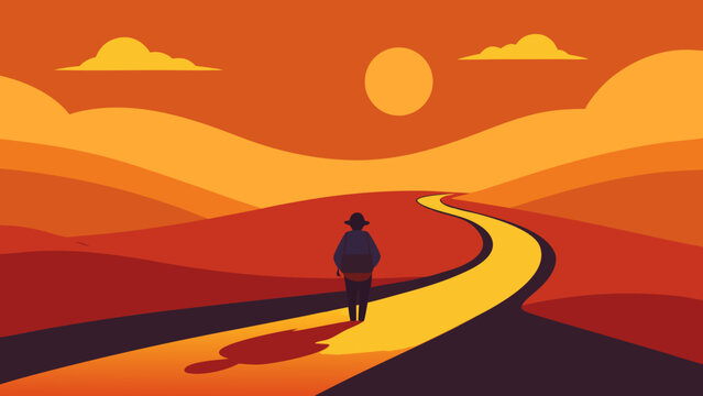 Backpacker Walking Down Winding Trail Vector