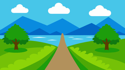 Fototapeta premium Paved Path Between Serene Water Bodies