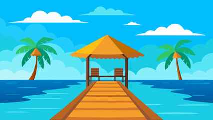 Tropical Paradise Scene with Wooden Pier
