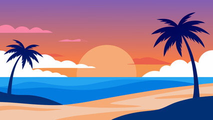 Fototapeta premium Tropical Beach at Sunset Vector Art