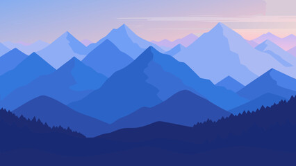Mountain Range with Sunset Sky