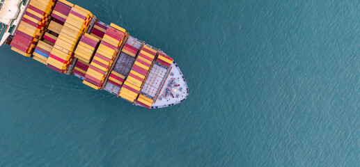 Aerial view container ship cargo freight shipping international, Global business freight shipping...