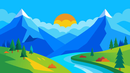 Vibrant Mountain Landscape Illustration