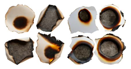Burnt Paper Texture Collection for Creative Design Projects, isolated on transparent background