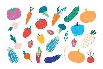 Fresh Harvest of Natural Delights: A vibrant, hand-drawn collection of various vegetables, each bursting with color and freshness, celebrating the abundance of nature's harvest and healthy eating.