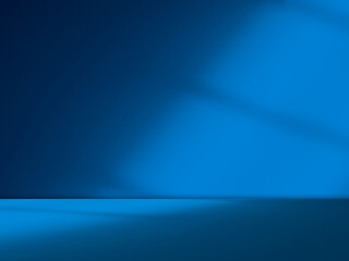 Blue background, wall summer backdrop, studio room loft table with natural shadow on wall floor, mockup pastel abstract interior modern empty for presentation travel product winter spring season