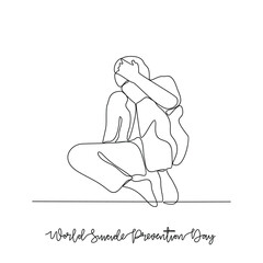 One continuous line drawing of World Suicide Prevention Day vector illustration. World Suicide Prevention Day themes design concept in simple linear continuous line. Great design for social campaign.