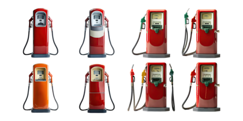 Classic Gas Station Fuel Pumps Collection, PNG collection, set bundle, isolate on transparent or white background
