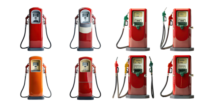 Classic Gas Station Fuel Pumps Collection, PNG collection, set bundle, isolate on transparent or white background