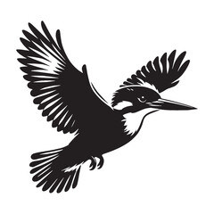 Defined Kingfisher Silhouette – Kingfisher Vector Graphic Highlighting Tropical Wildlife Shape – Bird Silhouette – Black Vector of Kingfisher

