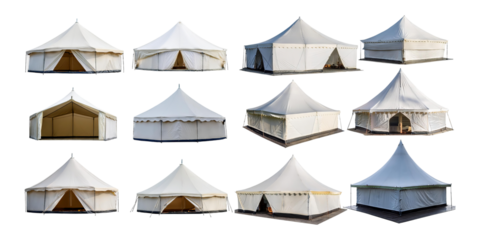 Various White Tents on Transparent Background