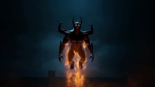 Terrifying demon flying out of hellfire