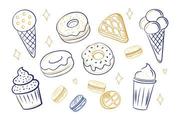 Delicious Desserts Galore: A delightful assortment of sweet treats, each expertly illustrated with intricate detail.  A visual feast showcasing the joy of delectable pastries.