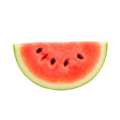 A juicy slice of watermelon with vibrant red flesh and black seeds, perfect for a refreshing summer treat.
