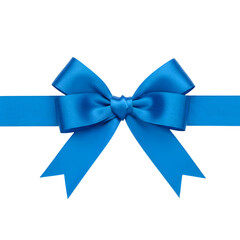 Fototapeta premium A vibrant blue satin ribbon gracefully tied into a bow, perfect for gift wrapping or adding a decorative touch.