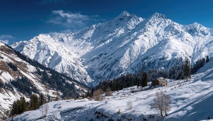 Snowy Himalayan Valley Panorama