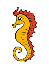 Obraz premium Colorful cartoon seahorse with red fins and yellow body 