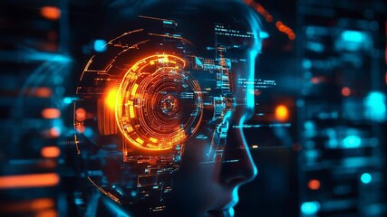 Artificial intelligence processing data in futuristic hud display - Powered by Adobe