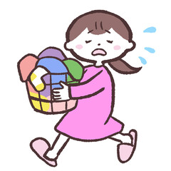 洗濯物を抱えて忙しい女性のイラスト