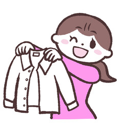 	白いYシャツ広げる女性のイラスト