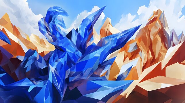 Abstract Crystal Mountainscape Blue Orange Hues - Powered by Adobe