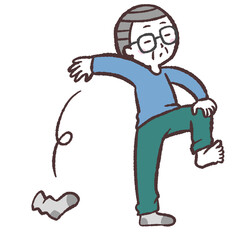 靴下をその辺に脱ぎ捨てるシニア男性のイラスト