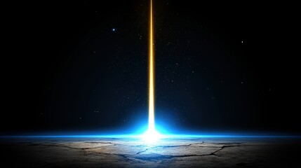 A bright, yellow, vertical beam of energy radiates from the center of the image, casting a glow on the cracked earth below.