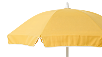 Yellow beach umbrella closeup isolated on the transparent background, summer outdoor shade parasol, sunny weather protection