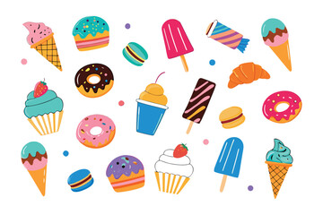 Sweet Treats Galore: A vibrant assortment of enticing ice cream, pastries, and delectable desserts, offering a delightful visual feast of sweetness. 