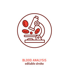 Blood analysis icon. Editable vector illustration of red blood cells under microscope