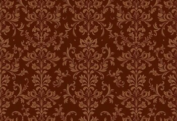 Rich, dark brown vintage damask wallpaper seamless pattern, classic, digital art