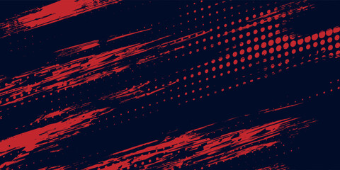 Fototapeta premium Red halftone dots blue color pattern gradient grunge texture background. Dot pop art comic sport style vector illustration.