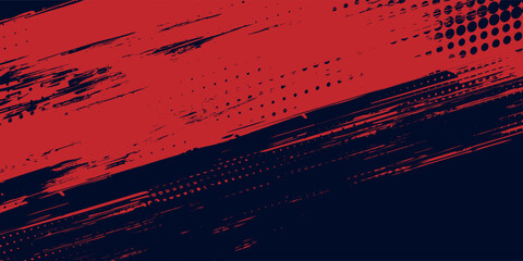 Fototapeta premium Red halftone dots blue color pattern gradient grunge texture background. Dot pop art comic sport style vector illustration.