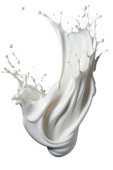 Dynamic flowing splash of fresh milk, liquid motion, and droplet scattering isolated on transparent background