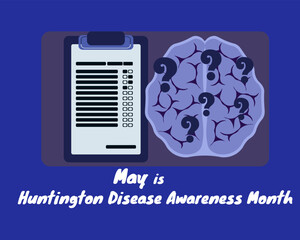 Huntington disease awareness month, horizontal poster, banner or flyer about health and illness