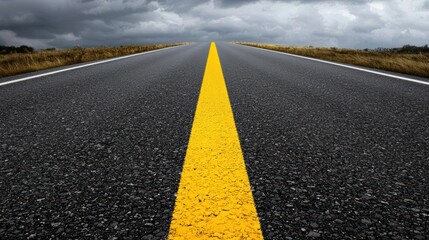 Naklejka premium A long, straight road with a yellow line down the middle.