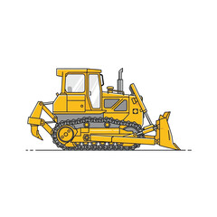 Fototapeta premium Side view of a yellow bulldozer, outlined in simple lines, against a white background.