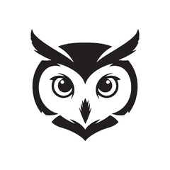 Majestic Large‑Eyed Owl Silhouette – Owl Vector Art Capturing Silent Hunter Look – Owl Illustration – Bird Silhouette – Silhouette of Owl

