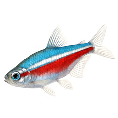 Obraz premium Realistic whole neon tetra fish with a slim torpedo-shaped body and glowing blue-red stripe.