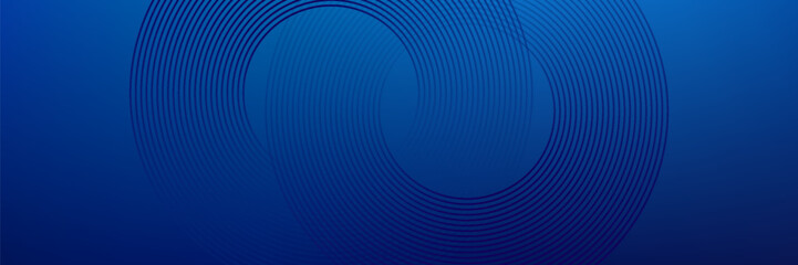 Abstract blue glowing geometric lines on dark blue background. Modern shiny blue circle lines pattern. Futuristic technology concept. Suit for cover, poster, banner, header, website.