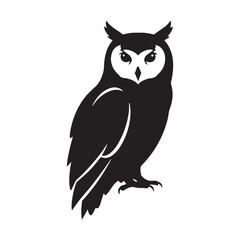 Fototapeta premium Tall Owl Silhouette – Owl Vector Art Reflecting Distinctive Large‑Eyed Bird Form – Owl Illustration – Bird Silhouette – Silhouette of Owl