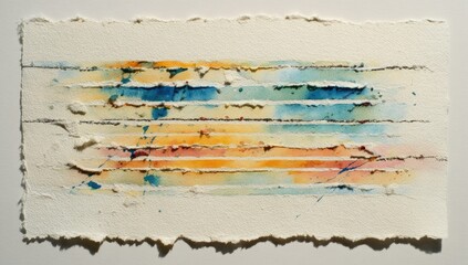 Abstract watercolor painting on textured paper with horizontal bands of color