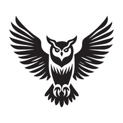 Obraz premium Wise Owl Silhouette – Owl Vector Artwork Highlighting Large‑Eyed Nocturnal Bird – Owl Illustration – Bird Silhouette – Silhouette of Owl