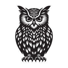 Nocturnal Owl Silhouette – Owl Vector Graphic with Distinct Bird of Prey Shape – Bird Silhouette – Black Vector of Owl

