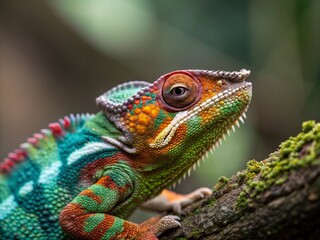 Obraz premium Exotic Chameleon Close-Up: A Vivid Showcase of Nature's Colorful Reptile