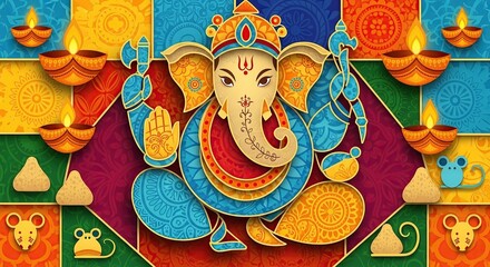 illustration of Lord Ganpati for Ganesh Chaturthi festival of India, Ganesh chaturthi for greeting,card, poster background.