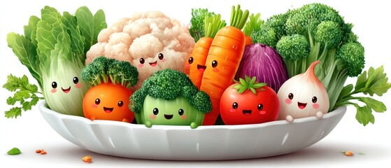 Cute cartoon vegetables in a bowl (1)