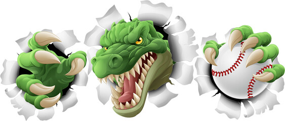 Crocodile Dinosaur Alligator Baseball Sport Mascot