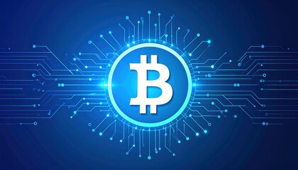 Digital Bitcoin symbol, circuit board background